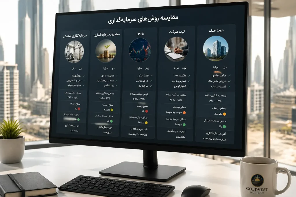 روش های مختلف سرمایه گذاری در دبی شامل ملک شرکت بورس و صندوق سرمایه گذاری