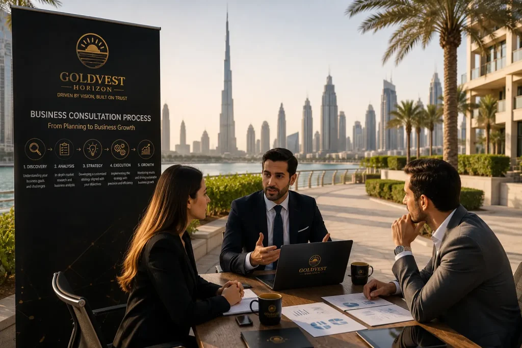 Business consultation meeting in Dubai for strategic planning and business growth