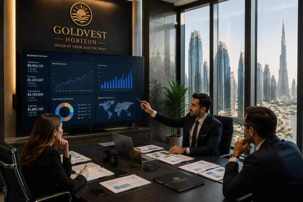 Business growth consulting meeting focused on improving profitability in Dubai