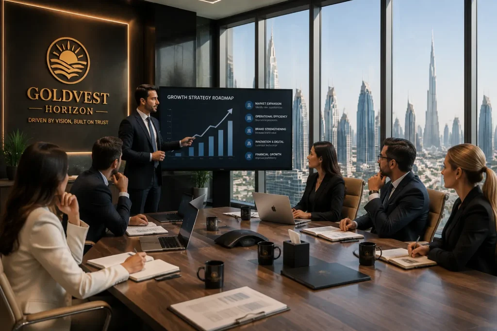 Professional business growth consultant presenting strategic business advisory services in Dubai